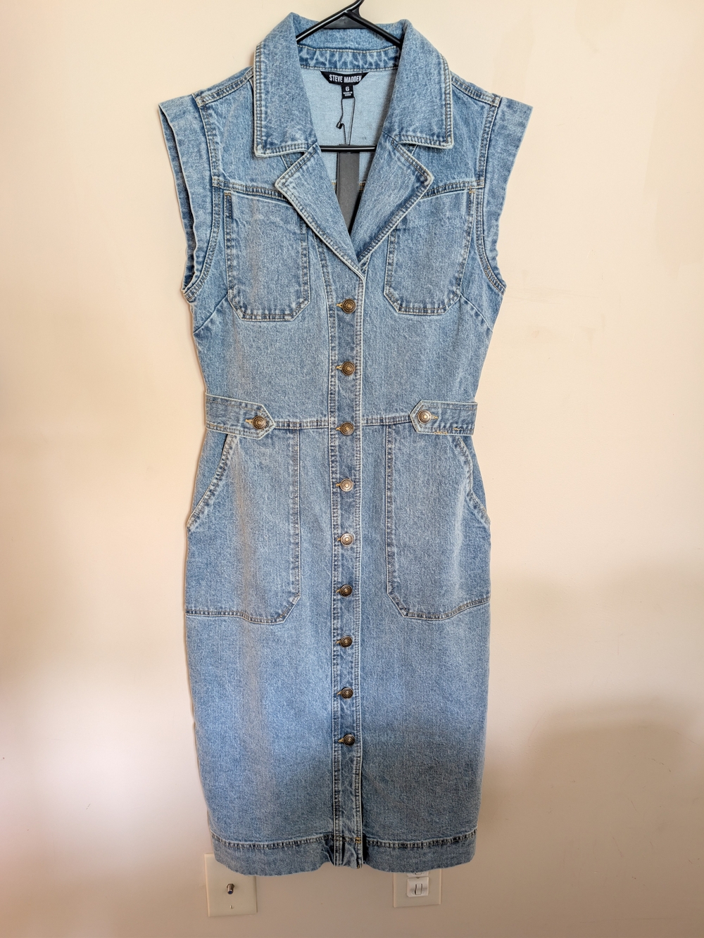 NWT Steve Madden Julieta Denim Midi Dress 6 Forever Blue Button Front Utility